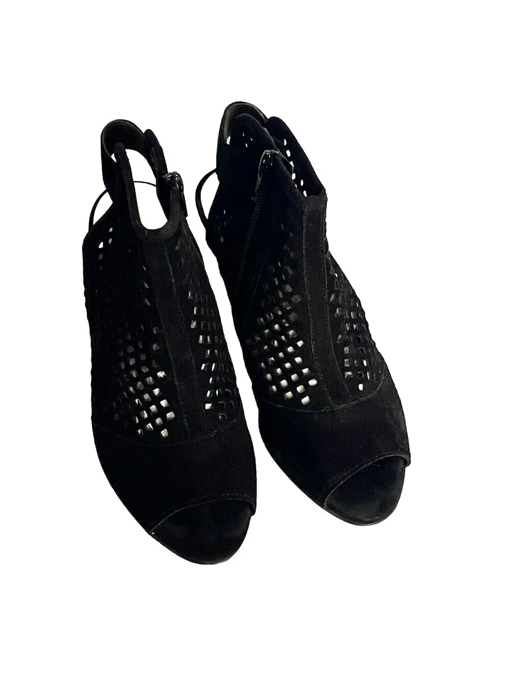 Gabor Black Suede Open Toe Pierced Leather Pump US 6.5, UK 4